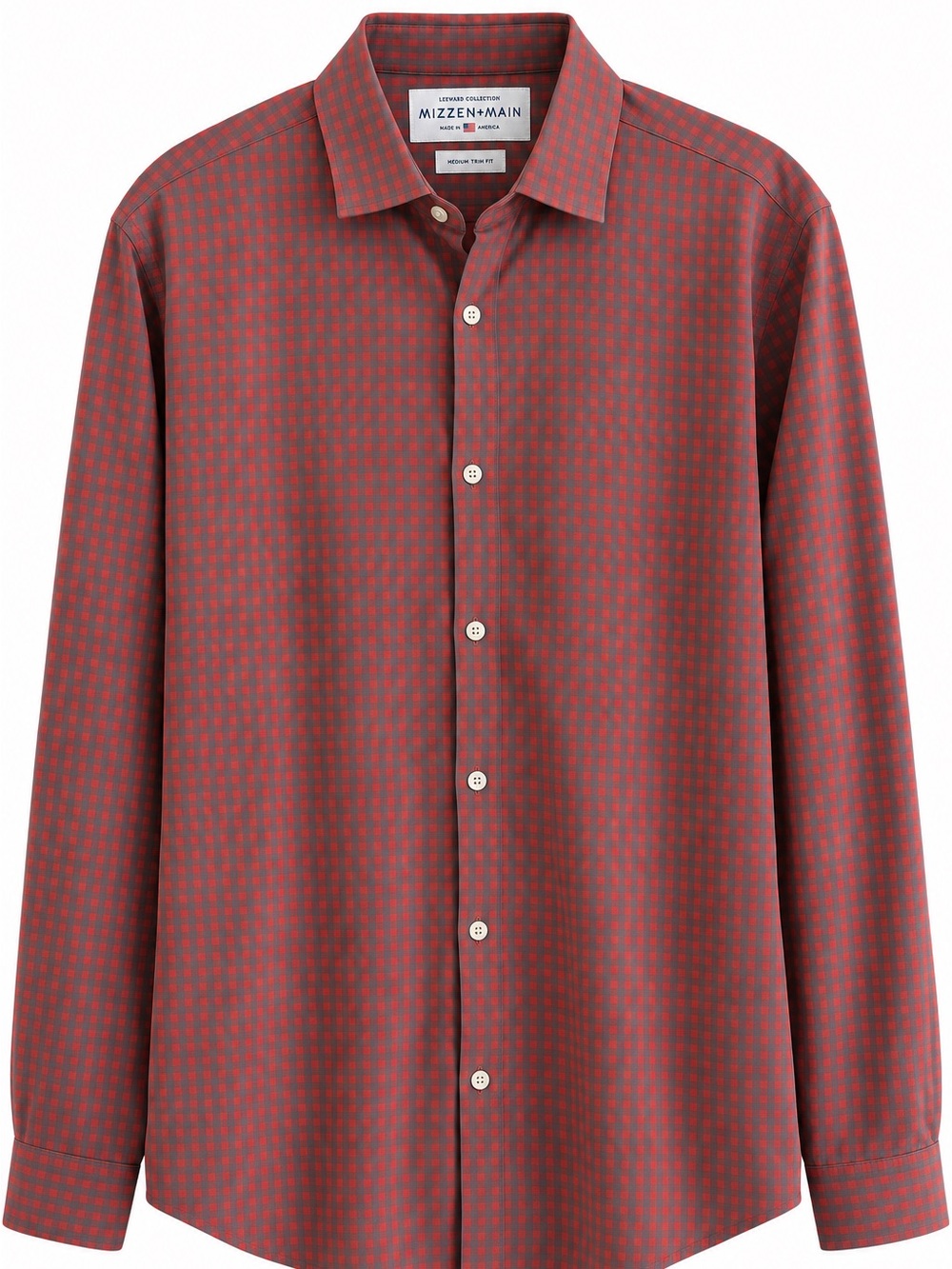 Mizzen+Main Leeward Red Gray Check Performance Dress Shirt M Trim Fit